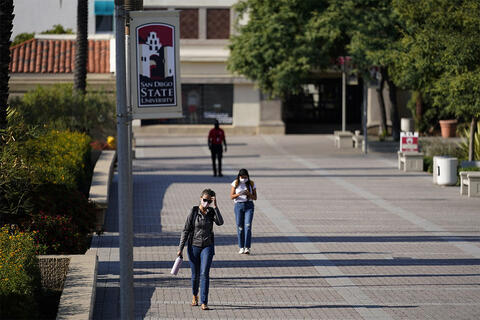 SDSU students walking on campus